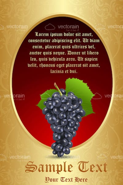 Golden Coloured Background with a Red Oval Filled with Sample Text and Grapes Icon